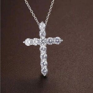 Sterling Silver Cross Pendant Necklace with Clear Stones
